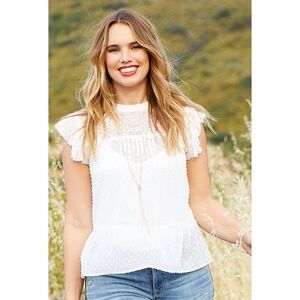 Maurices Flowy Embroidered Ruffle Tank White Size M